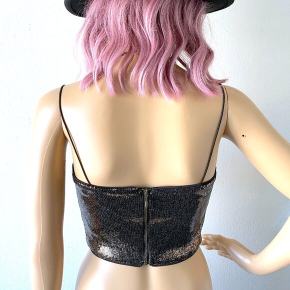 Embroidered Sequin Crop Top Cocktail Party Top Shiny Gold Crop Top Festival Glam - Picture 6 of 10